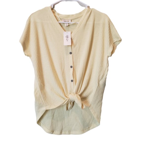 ♥ 2x$25 - Style & Co Tie-Front Top Soft Yellow - Picture 2 of 5